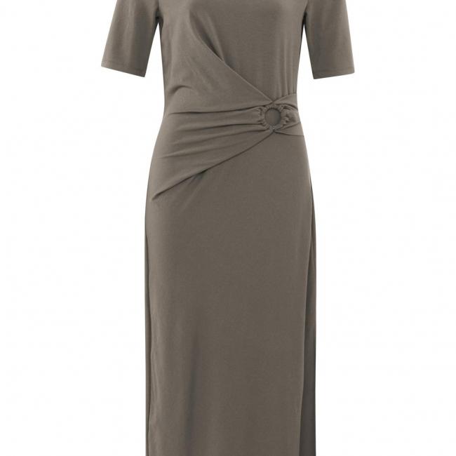 Robe midi avec manches courtes, anneau plissé et fente