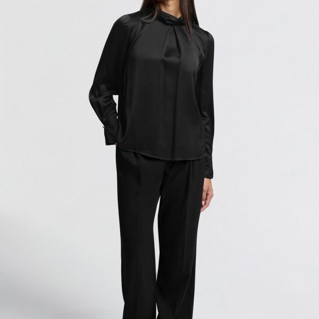 Pantalon de tailleur large, taille haute et détails plissés