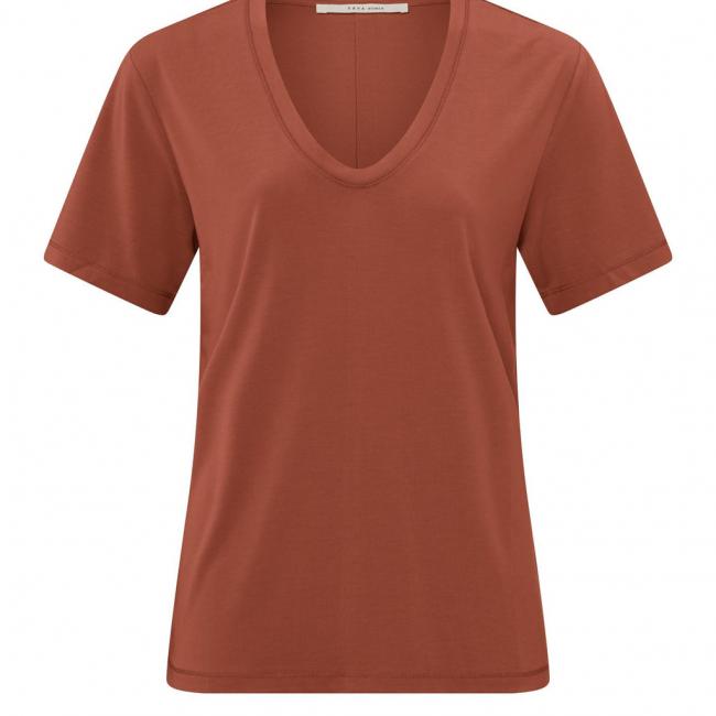 T-shirt col V arrondi, manches courtes, coupe droite