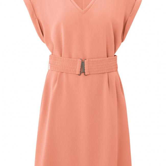Robe col V, manches courtes et ceinture gaufrée
