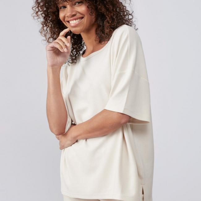 T-shirt oversize col ras du cou, demi-manches