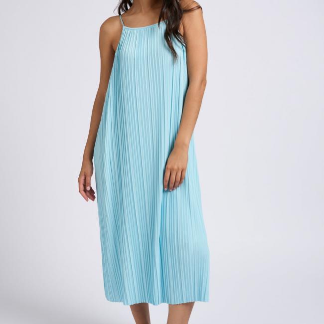 Robe plissée en jersey à fines bretelles, coupe aérienne