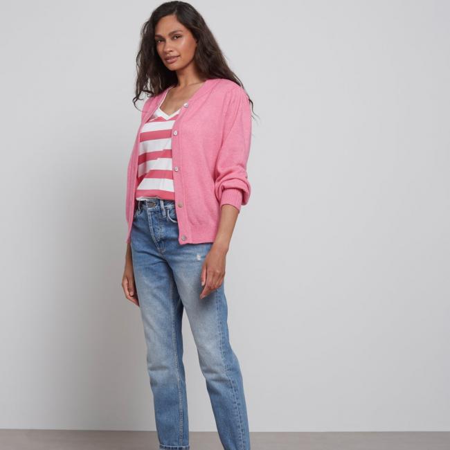 Cardigan bomber manches longues à boutons, détails côtelés