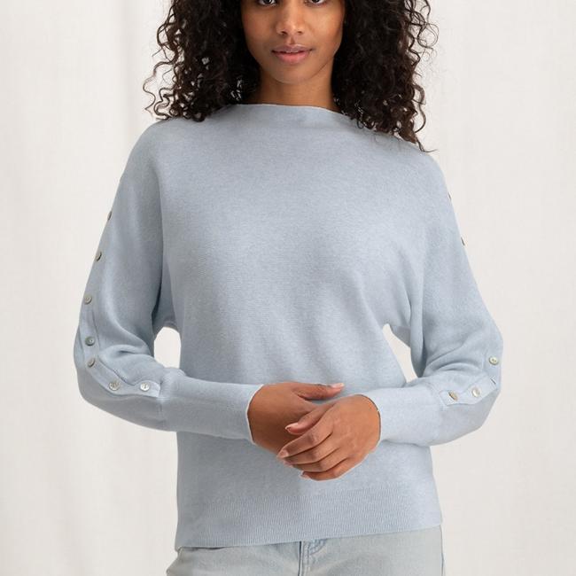 Pull col bateau, manches longues avec boutons décoratifs