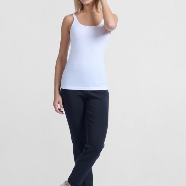 Pantalon droit en néoprène noir à poches à rabat