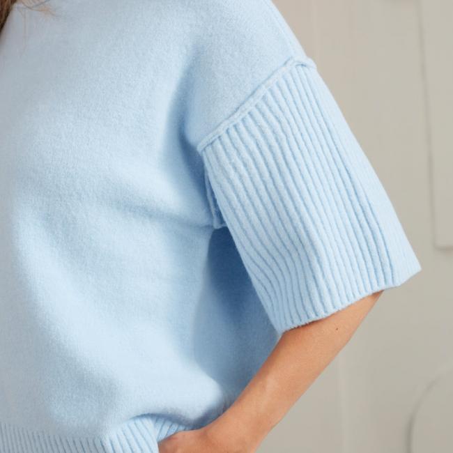 Pull col bateau, demi-manches larges, coupe carrée
