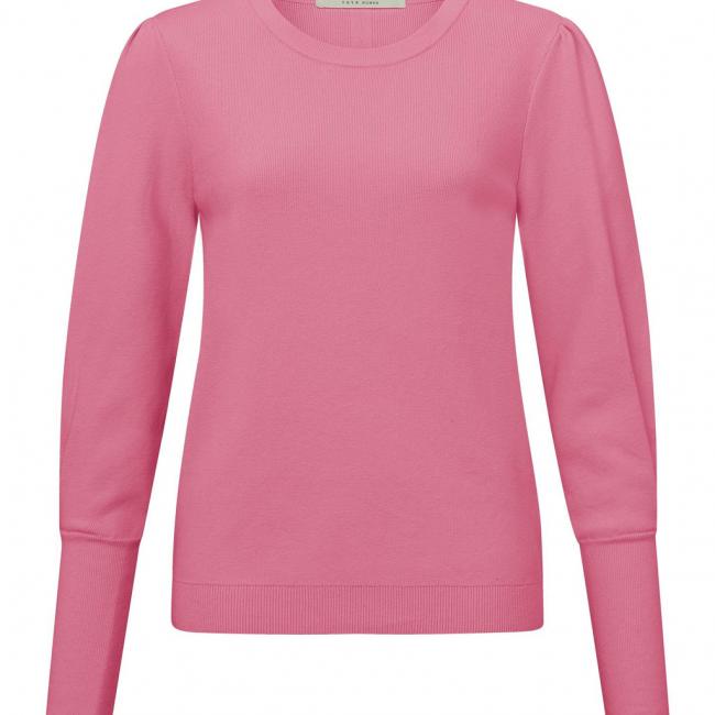 Pull col rond, longues manches bouffantes, couture apparente