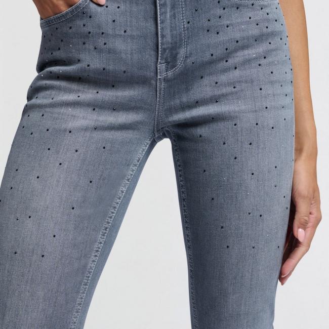 Jean gris évasé taille haute avec strass