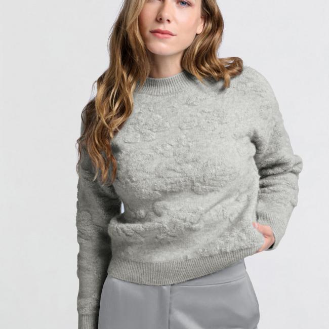Pull jacquard en maille à motif floral et col rond