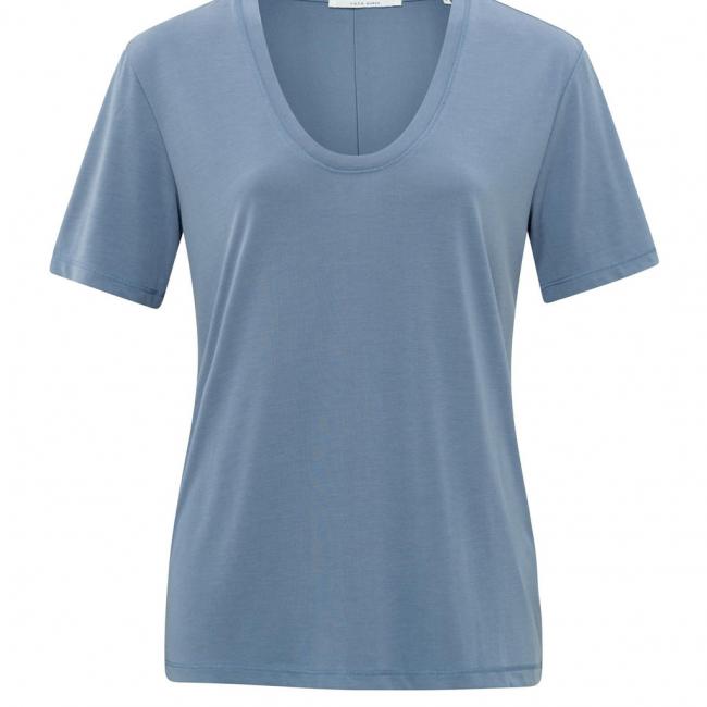 T-shirt col V arrondi, manches courtes, coupe droite