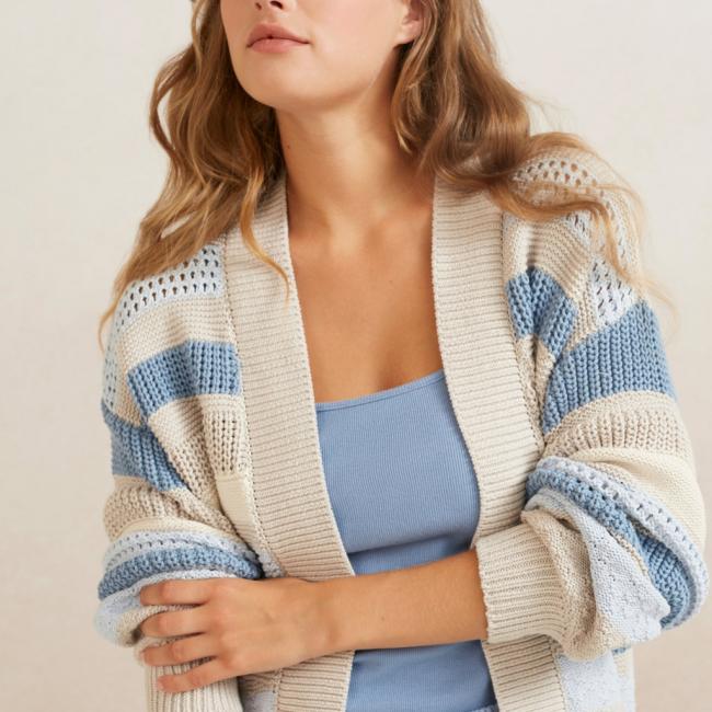 Cardigan texturé à manches longues et à rayures en maille