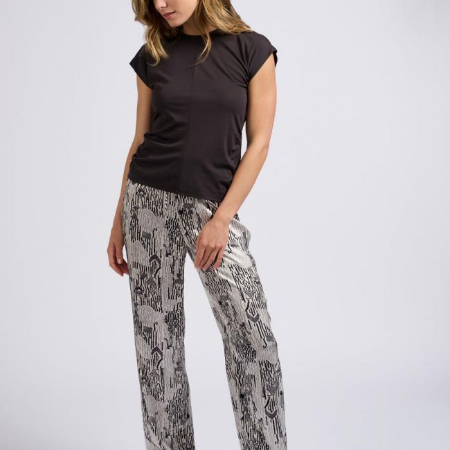 Pantalon satiné à la coupe large, cordon et imprimé