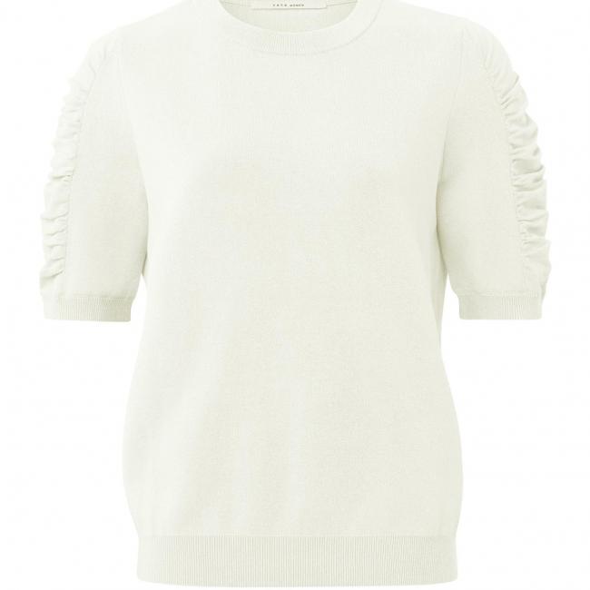 Pull en coton, col rond, demi manches bouffantes