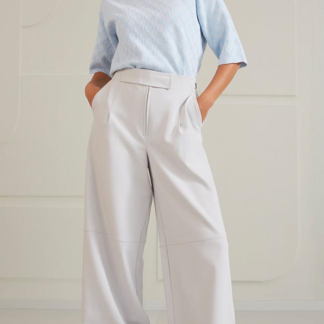 Pantalon large taille haute avec poches et fermeture éclair