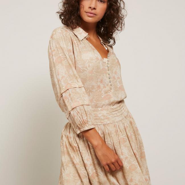 Jupe courte imprimé floral, ceinture plissée et zip