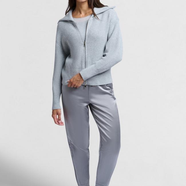 Pantalon de jogging satiné avec zip et taille élastiquée