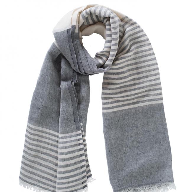 Echarpe jacquard, bords effilochés et rayures
