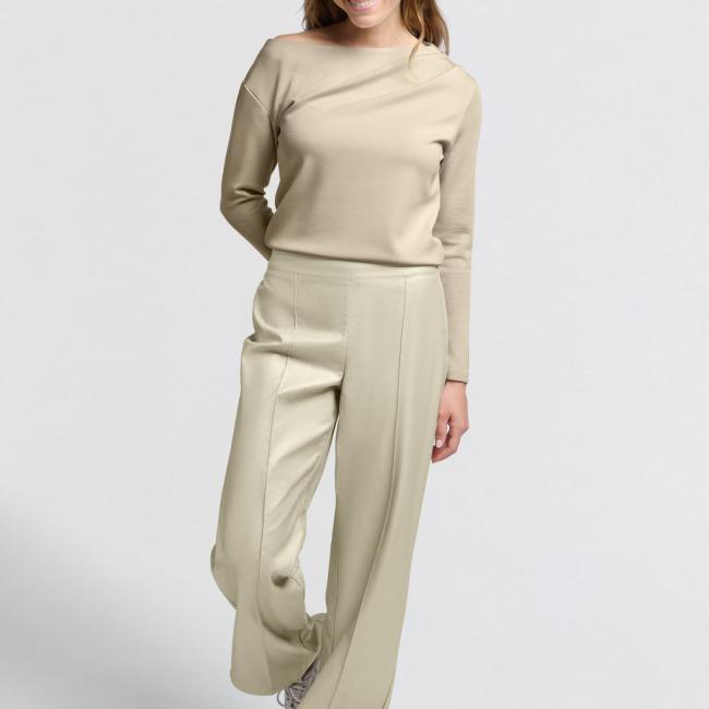 Pantalon métallisé simili cuir, coupe large et droite