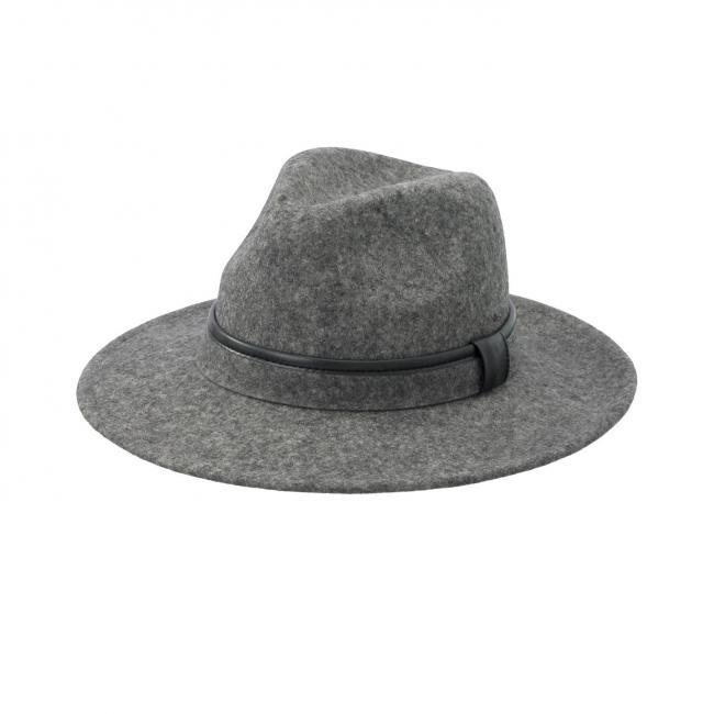 Chapeau gris Fedora en laine avec bordure large classique