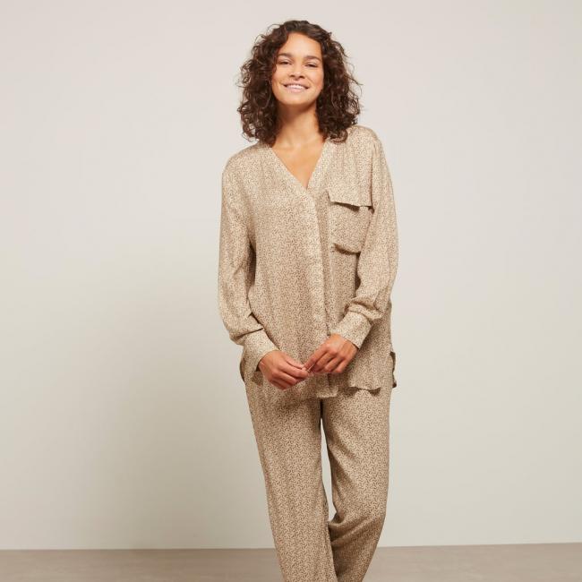 Pantalon large droite imprimé, poches et fermeture éclair