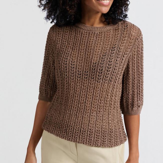 Pull en maille ajourée à manches mi-longues