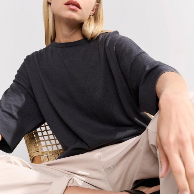 T-shirt à maille fine oversize avec des manches mi-longues