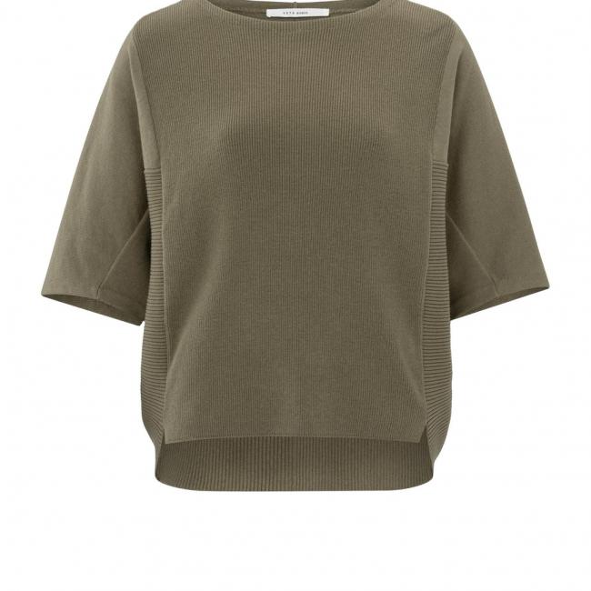 Pull doux à col rond, manches courtes et maille côtelée