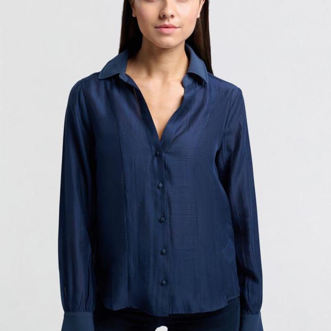 Chemise col V, manches longues et col en contraste