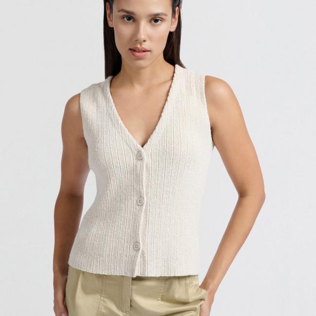Cardigan sans manches côtelé à boutons