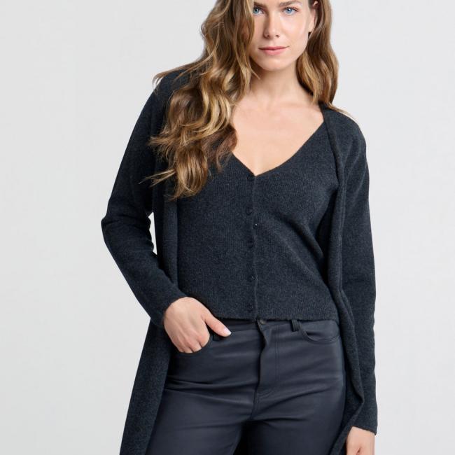 Cardigan long avec gilet assorti, manches longues et col V