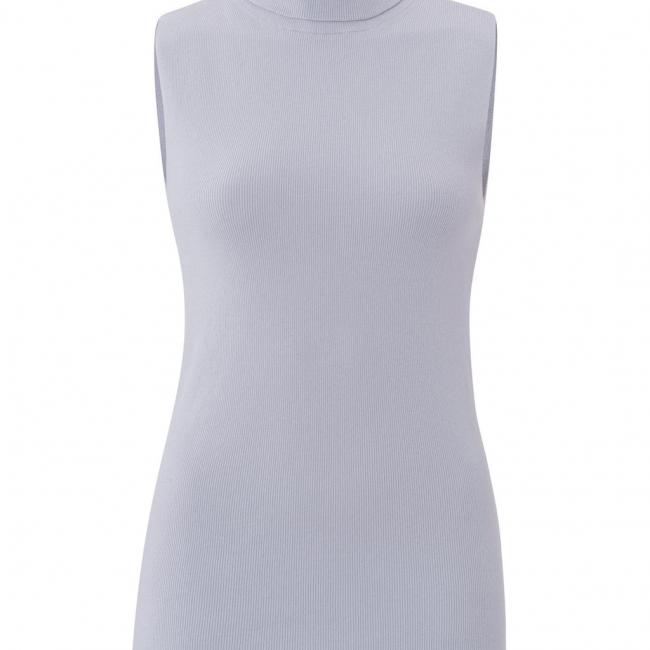 Pull sans manches, col roulé, en maille côtelée