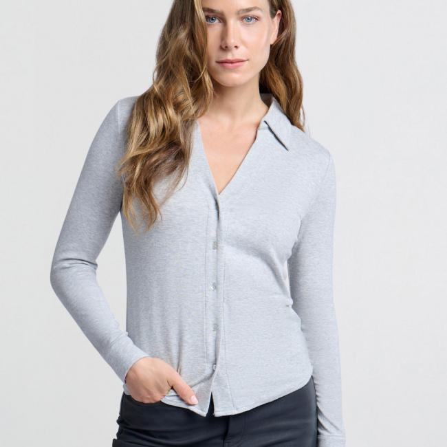 Chemise en jersey, manches longues, col classique et boutons