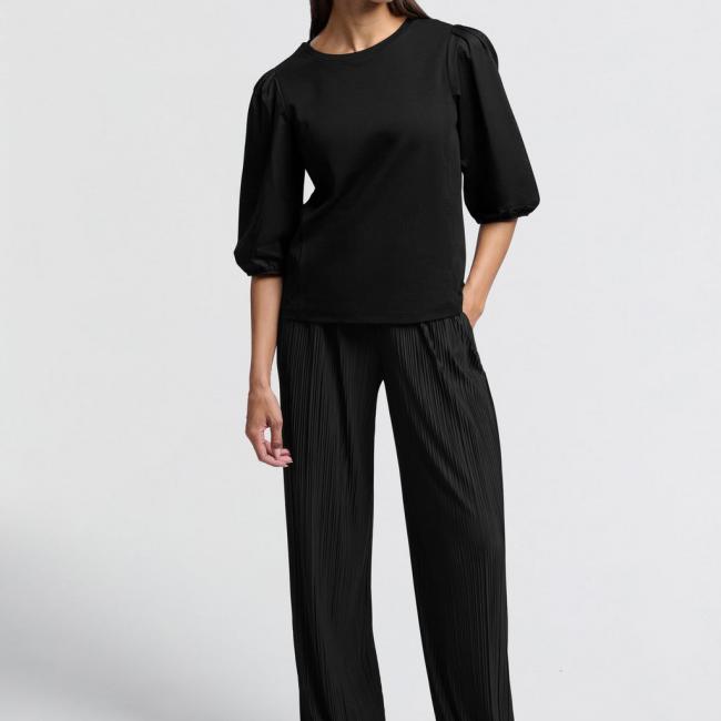 Pantalon large plissé avec taille élastiquée