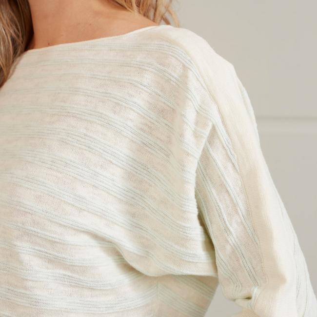 Pull chauve-souris col bateau, demi-manches longues, rayures