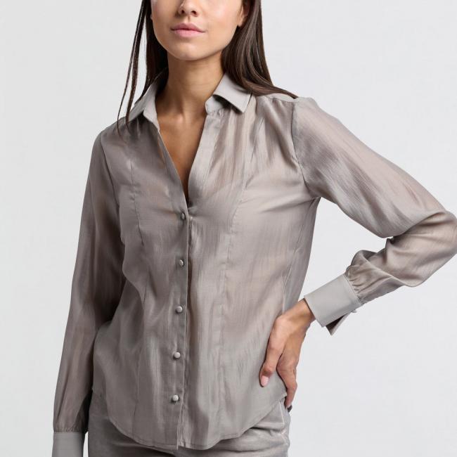 Chemise col V, manches longues et col en contraste