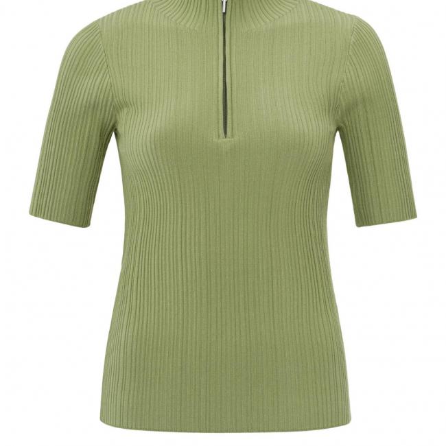 Pull côtelé à col roulé, manches courtes et zip