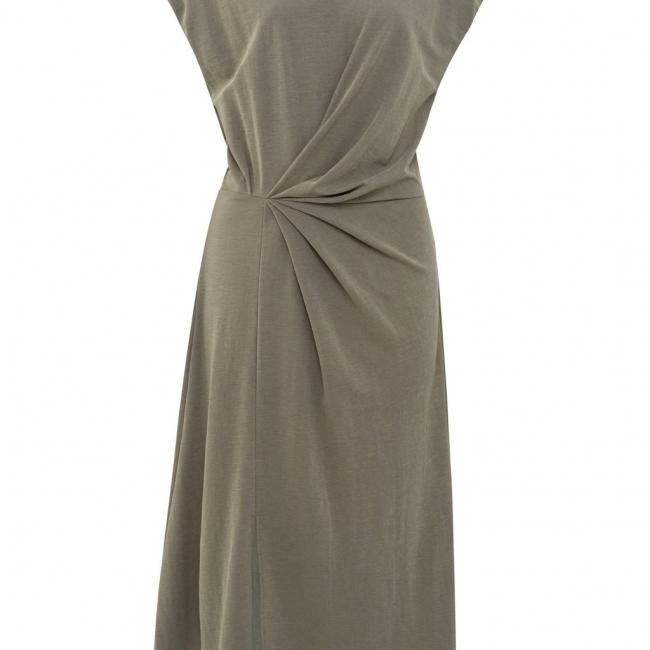 Robe midi avec manches courtes, faux wrap et détails plissés