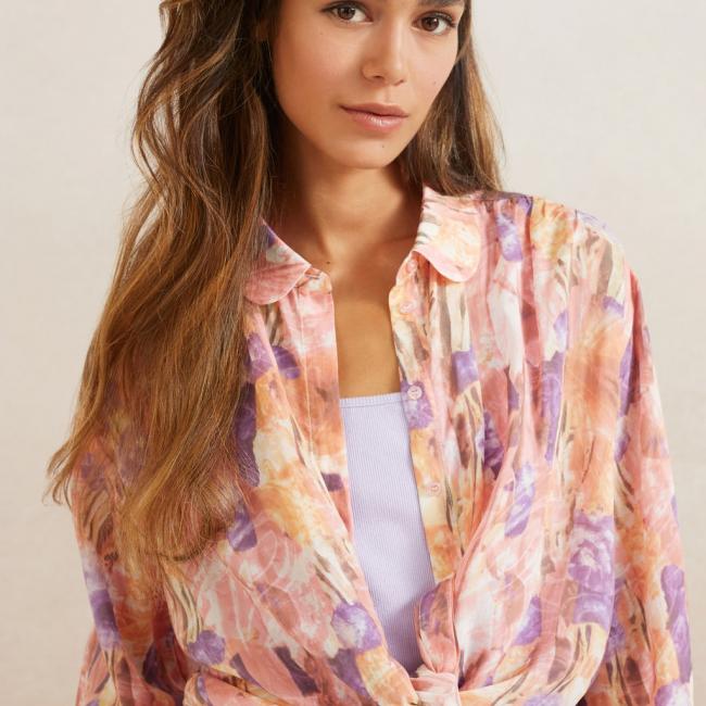 Chemise imprimée oversize à ML bouffantes et boutons
