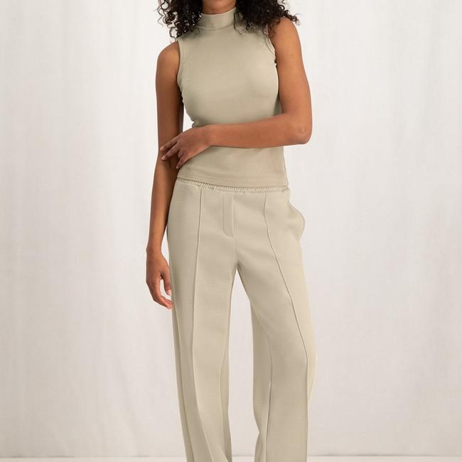 Pantalon jersey large, taille élastiquée, couture apparente