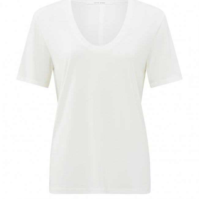 T-shirt à col V arrondi, manches courtes, coupe droite