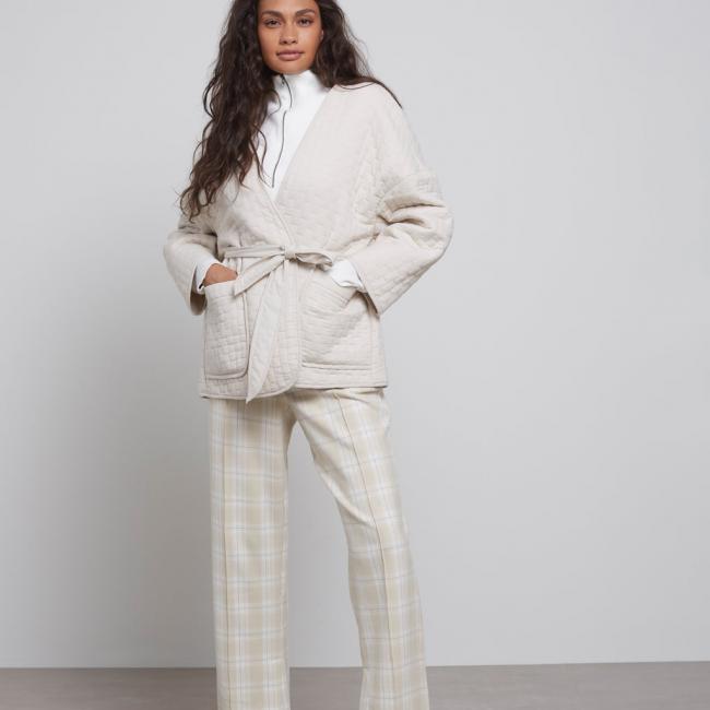 Pantalon fluide large à carreaux avec poches