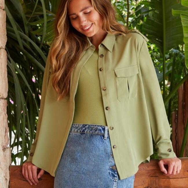 Chemise cargo avec col, manches longues, boutons et poches