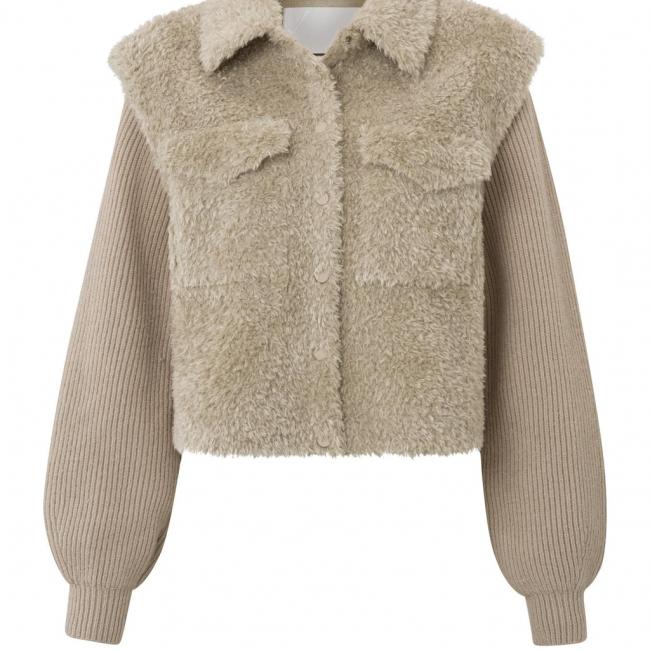 Veste courte sherpa à manches longues bouffantes et poches