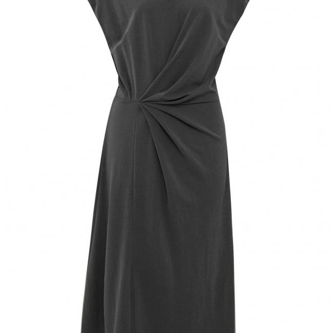 Robe midi avec manches courtes, faux wrap et détails plissés