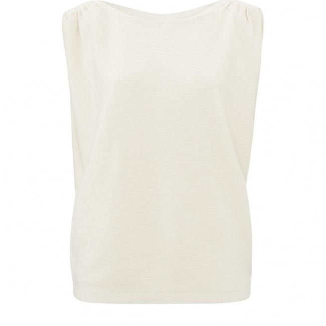 Pull sans manches avec col bateau, détail épaule et bouton