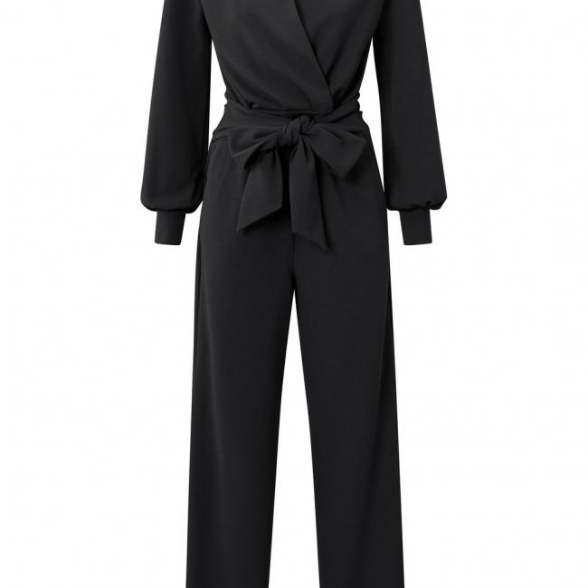 Combinaison en jersey col V, large aux jambes avec noeud