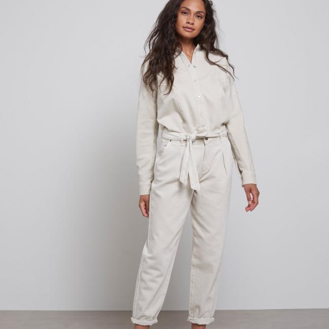Pantalon taille haute à nouer, avec poches, coupe ample