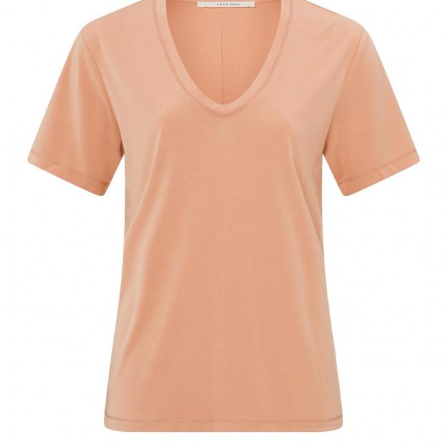 T-shirt col V arrondi, manches courtes, coupe droite