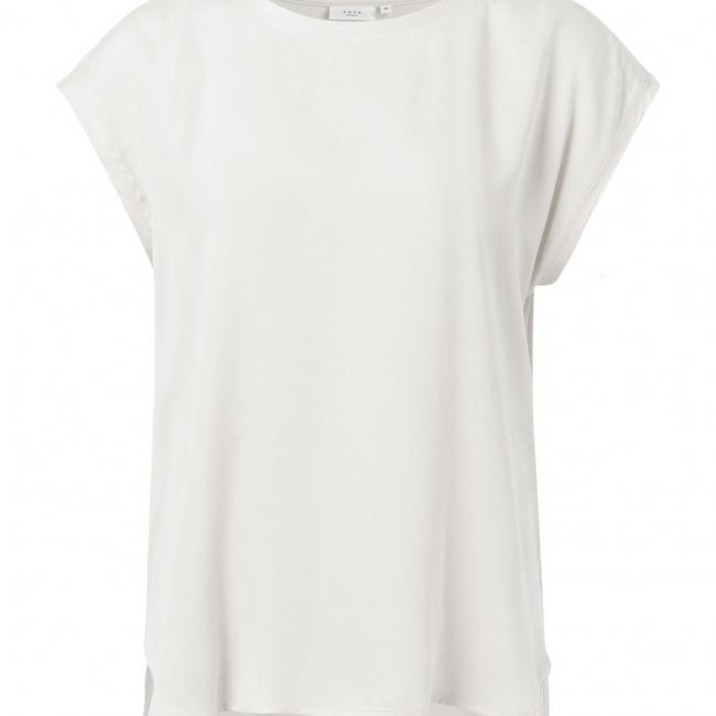 Cupro blend fabric mix T-shirt with rounded hems
