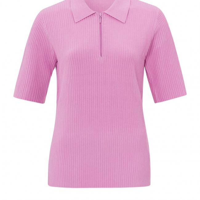 Polo en maille côtelée manches courtes avec col et zip